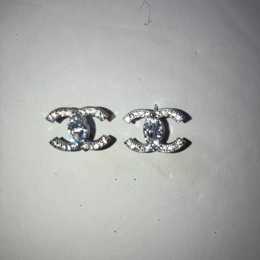Crystal-Embellished Interlocking Logo Stud Earrin… - image 1